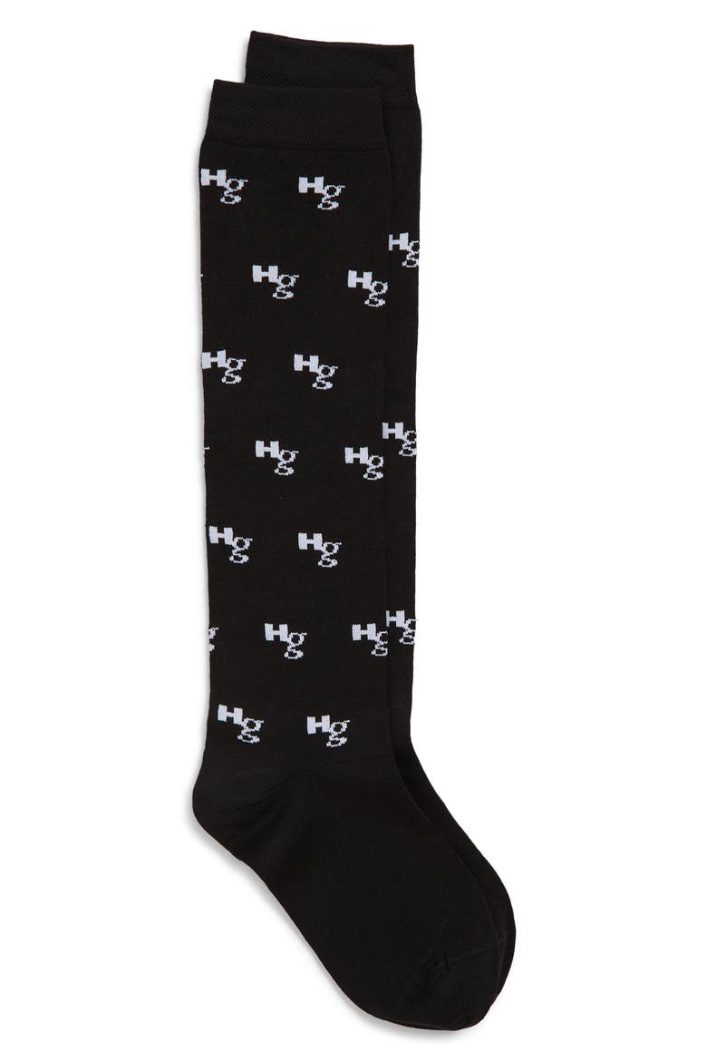Logo Jacquard Knee High Socks, Main, color, BLACK