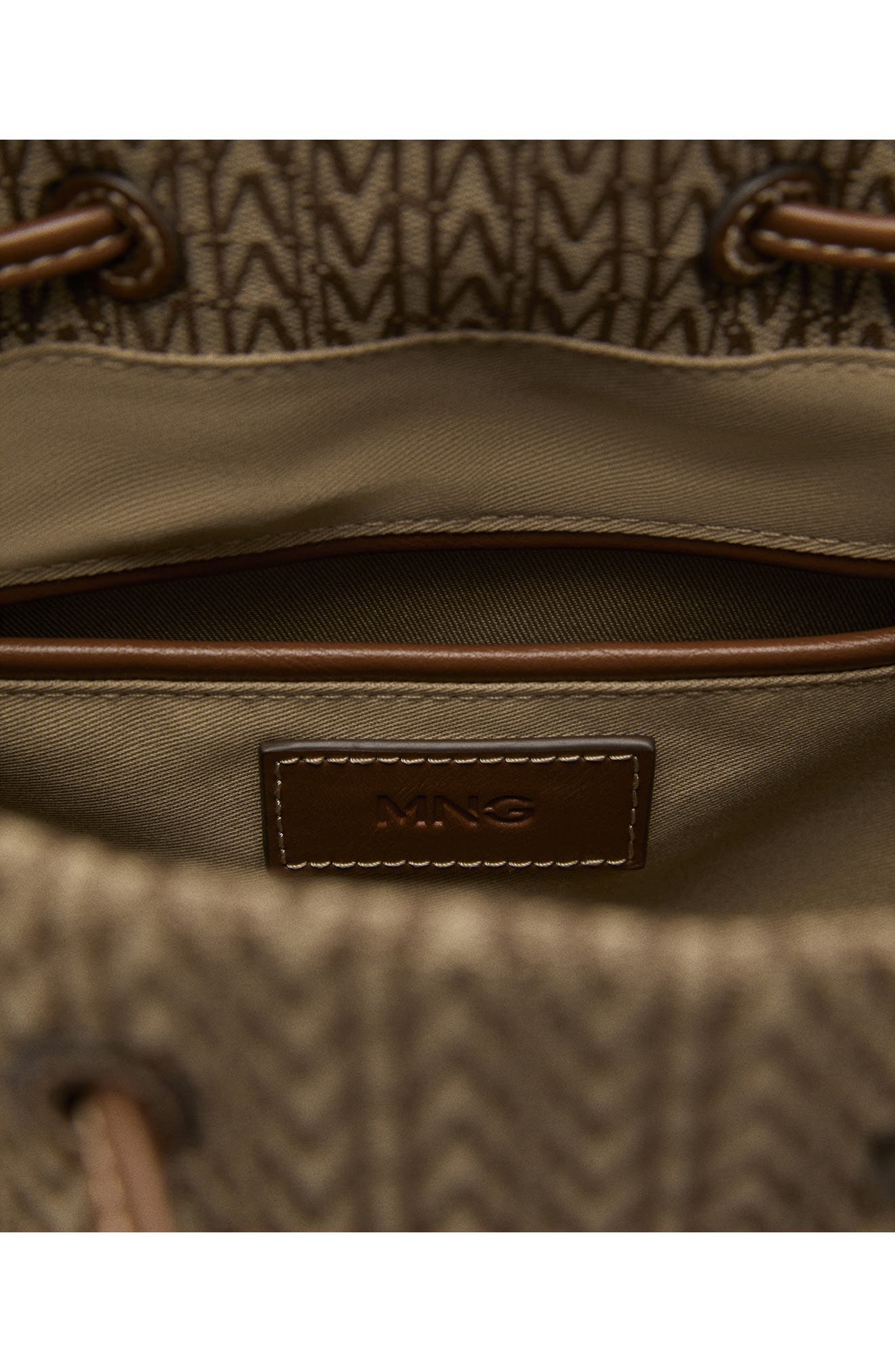 MANGO Logo Jacquard Bucket Bag, Alternate, color, Chocolate