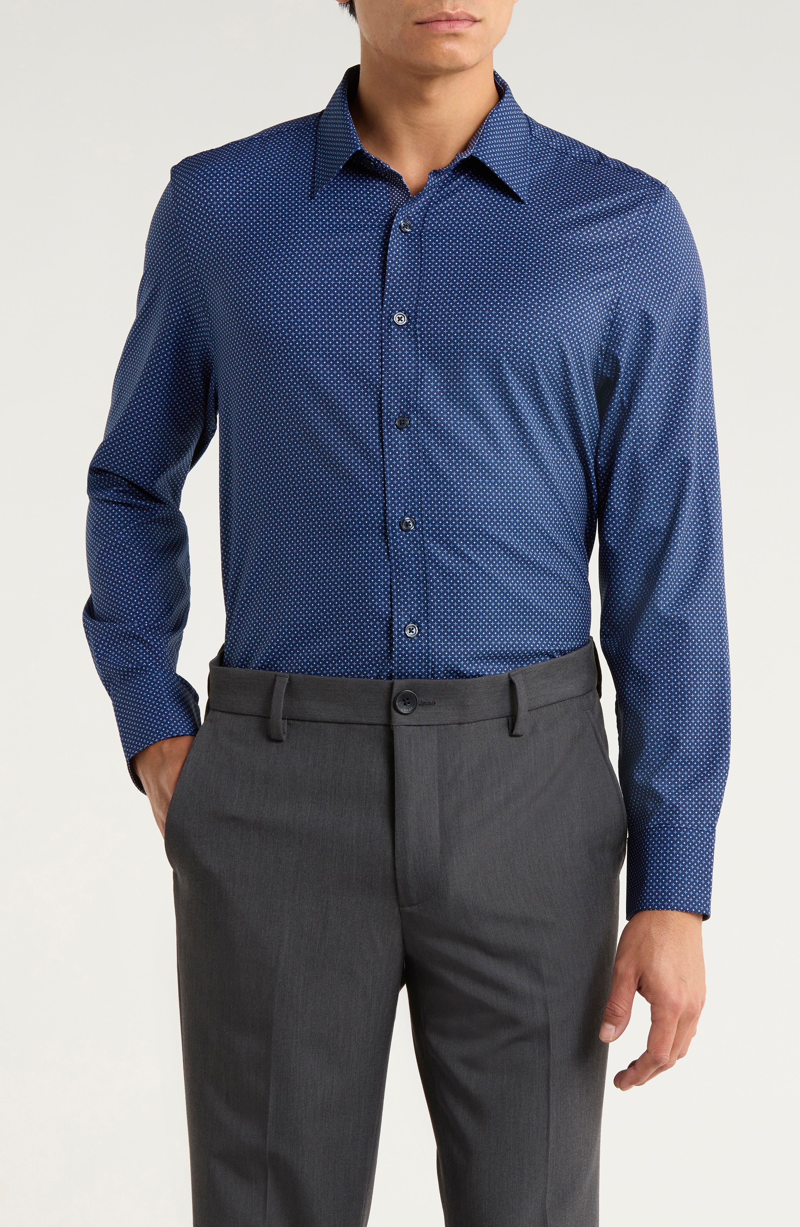 CONSTRUCT Slim Fit Micro Geometric 4-Way Stretch Performance Button-Up Shirt