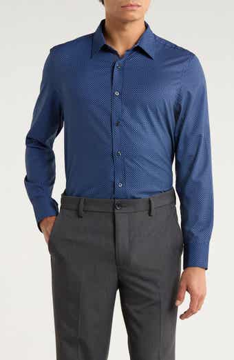 CONSTRUCT Slim Fit Micro Geometric 4-Way Stretch Performance Button-Up Shirt