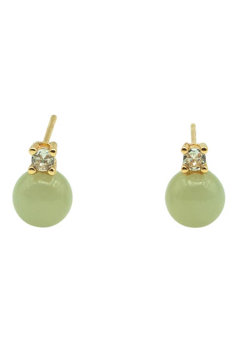 Esther Green jade and zircon stud earrings