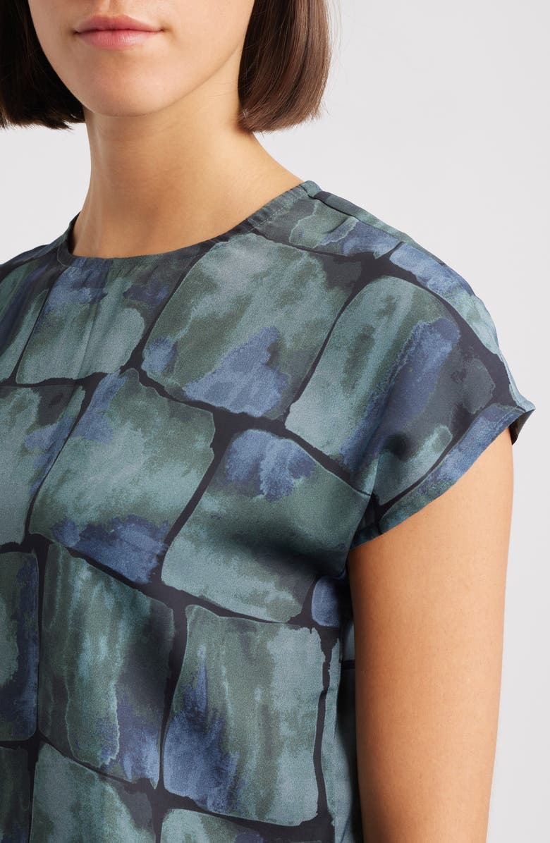 APNY Print Cap Sleeve Shell, Alternate, color, Blue/ Green Multi