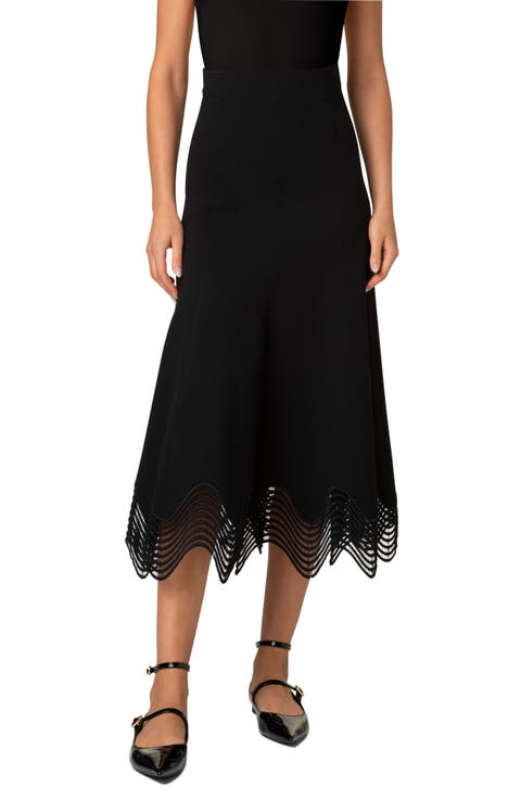 Waved Lace Hem Jersey Midi Skirt