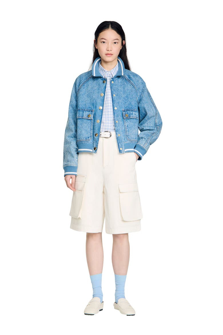 Rib-trimmed denim jacket, Alternate, color, Blue jean