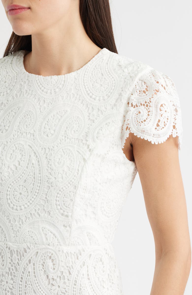 Tahari ASL Paisley Lace Cap Sleeve Sheath Dress, Alternate, color, White