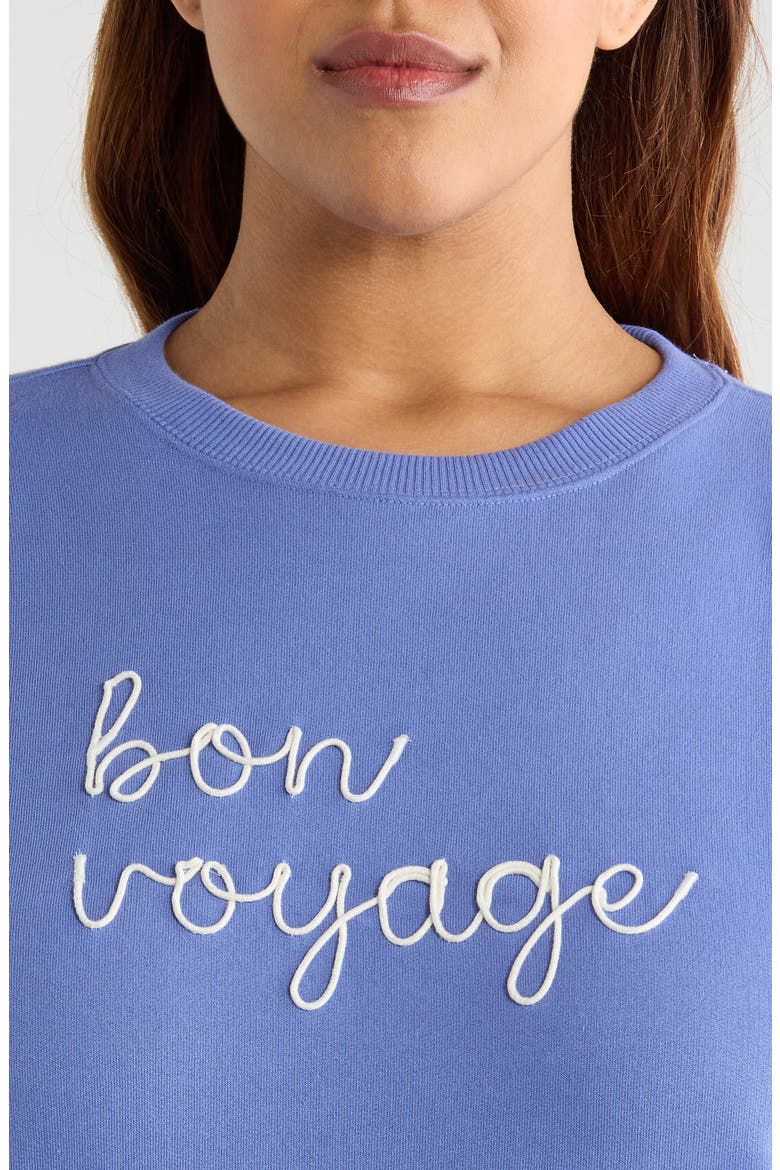 Bon Voyage Embroidered Fleece Sweatshirt, Alternate, color, BLUE DENIM BON VOYAGE