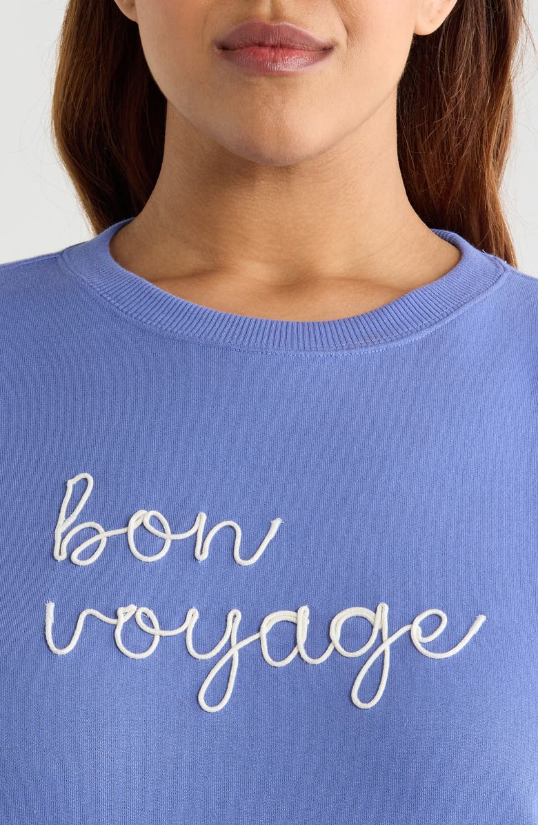 Caslon<sup>®</sup> Bon Voyage Embroidered Fleece Sweatshirt, Alternate, color, Blue Denim Bon Voyage