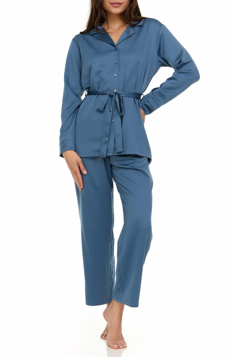 Flora By Flora Nikrooz Hazel Hammered Satin Pajamas, Alternate, color, Dark Teal