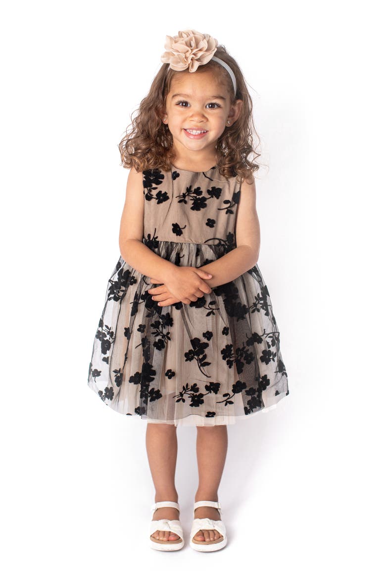 Flocked Floral Overlay Tulle Dress, Alternate, color, PEACH