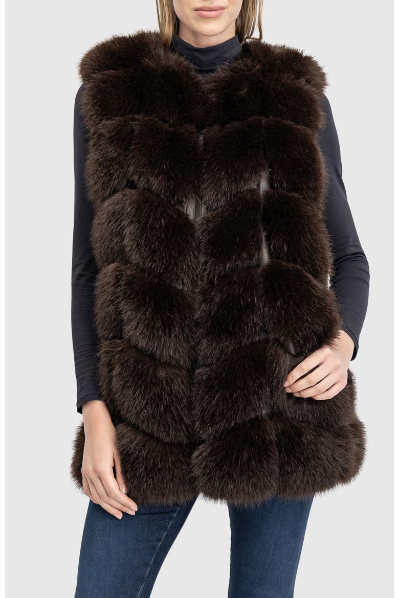 Fur-Free Fox (Faux Fur) Chevron Vest, Alternate, color, BROWN