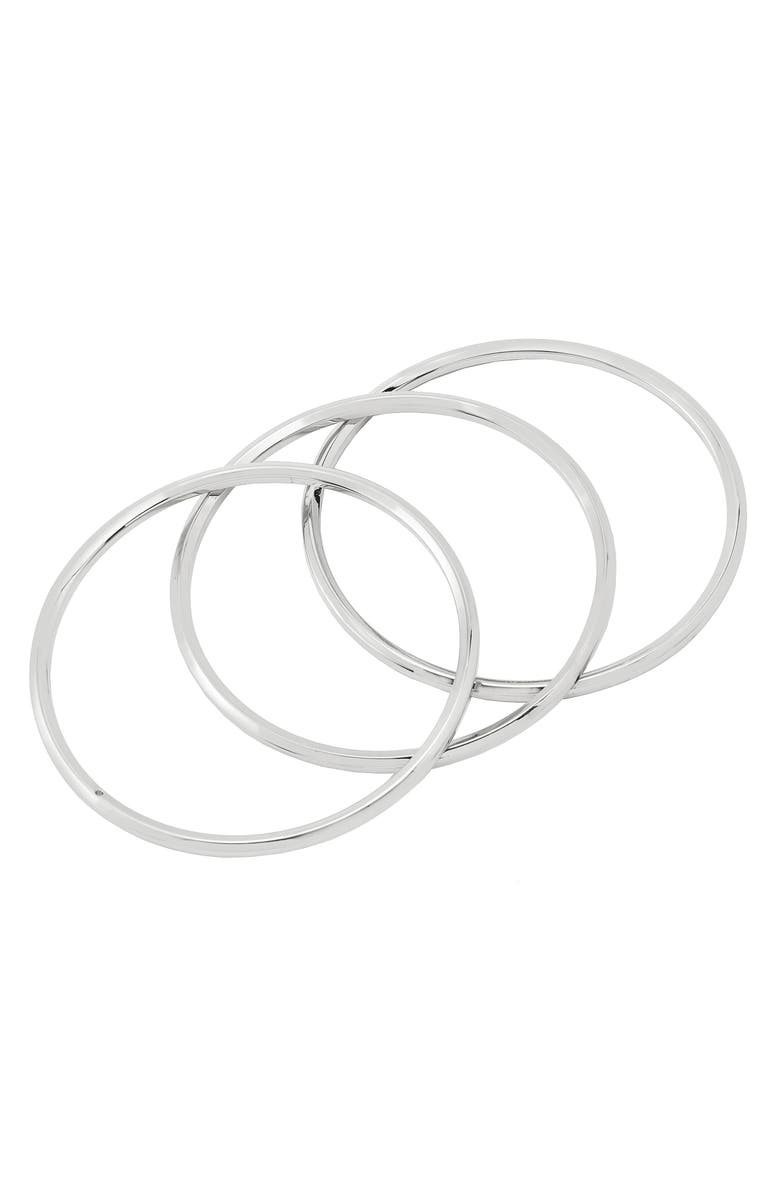 AllSaints Set of 3 Bangle Bracelets, Main, color, Rhodium