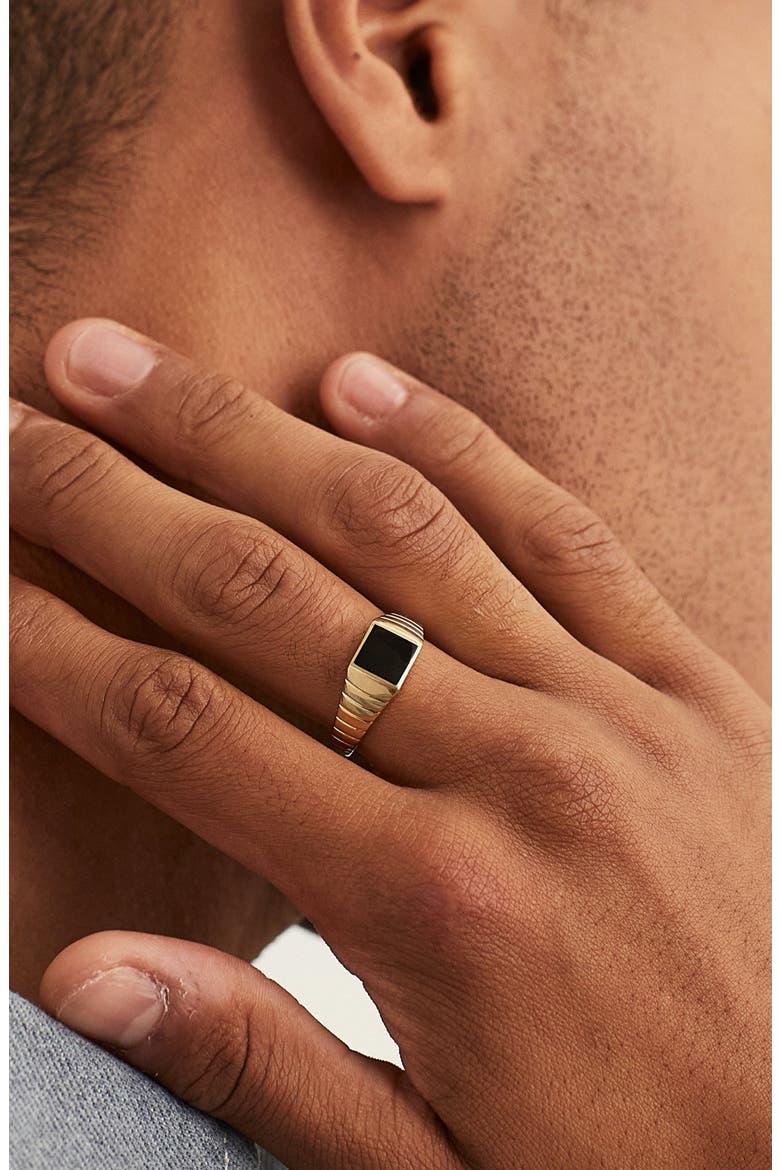 Black Onyx Square Signet Ring, Alternate, color, 14K Yellow Gold