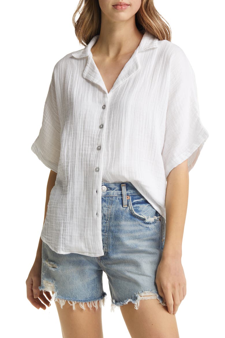 Women's Surf Short Sleeve Button-Up Shirt, Main, color, WHITE