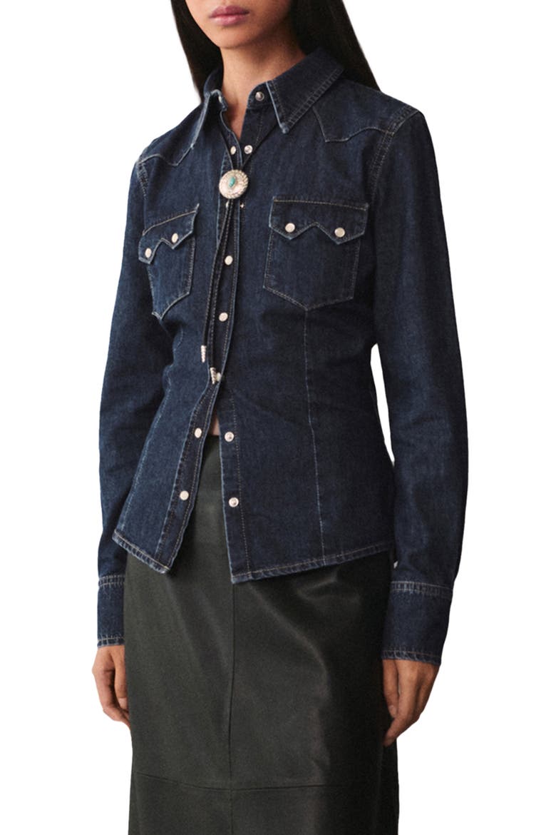 Western Denim Snap-Up Shirt, Main, color, DARK BLUE