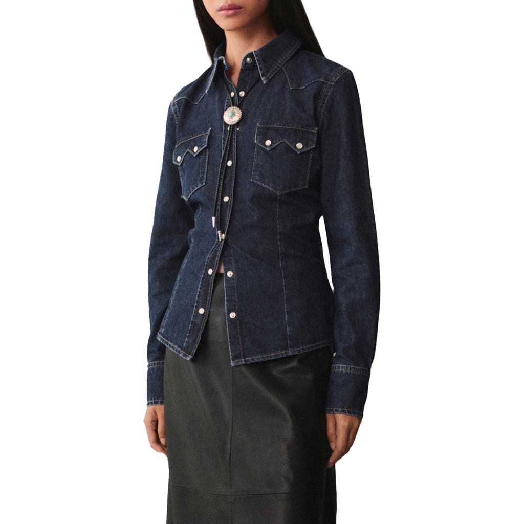 Mango Western Denim Snap-up Shirt In Blue