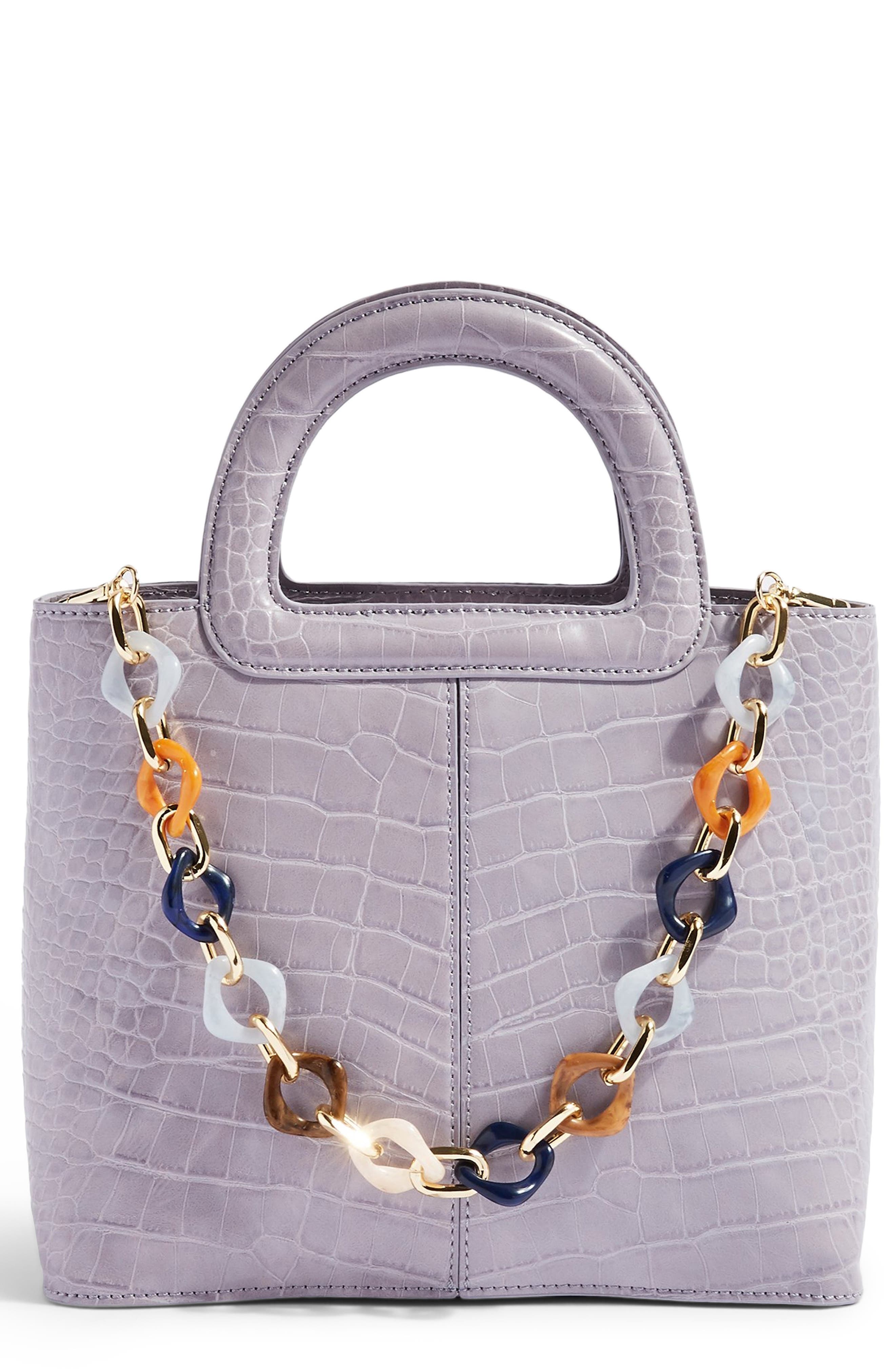 Topshop Tia Croc Embossed Faux Leather Satchel, Main, color, 