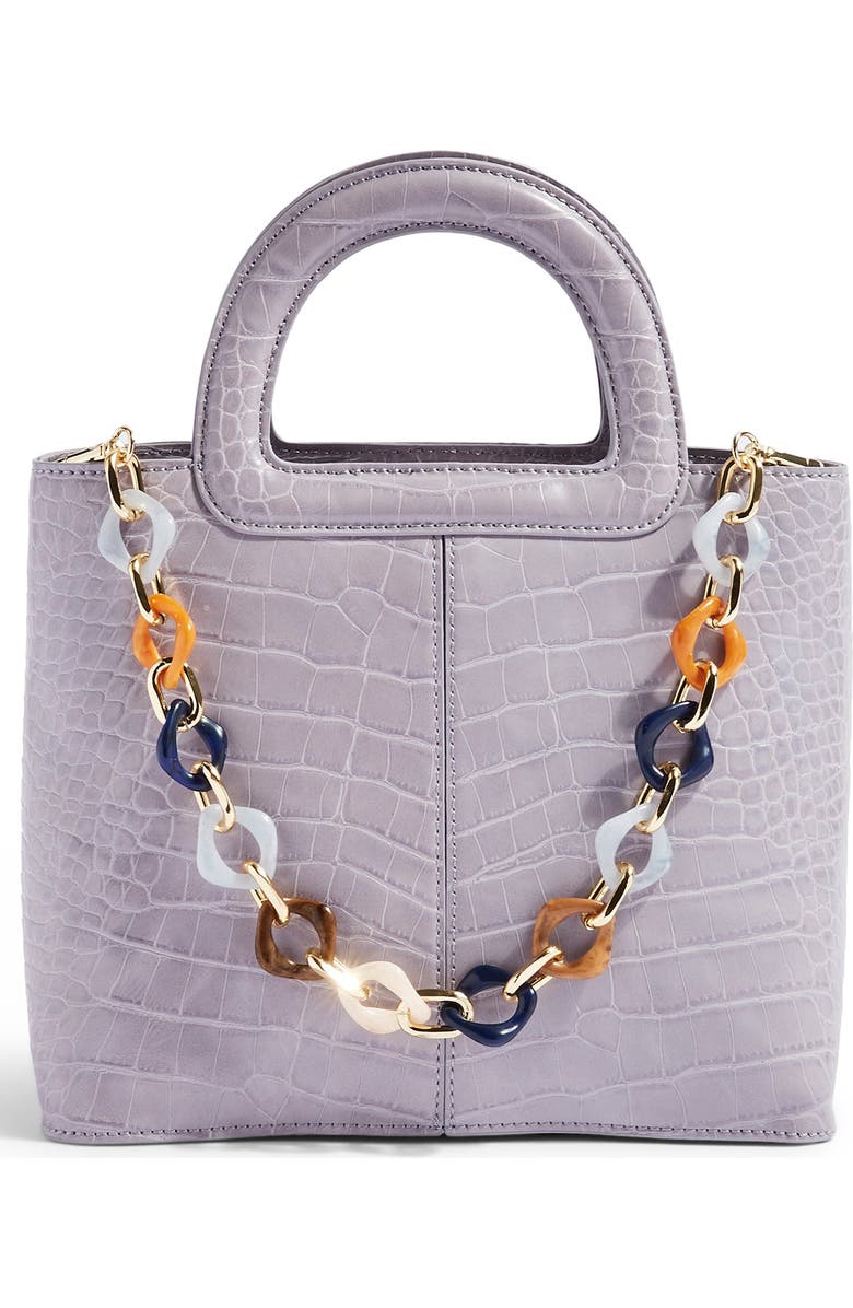 Topshop Tia Croc Embossed Faux Leather Satchel, Main, color,