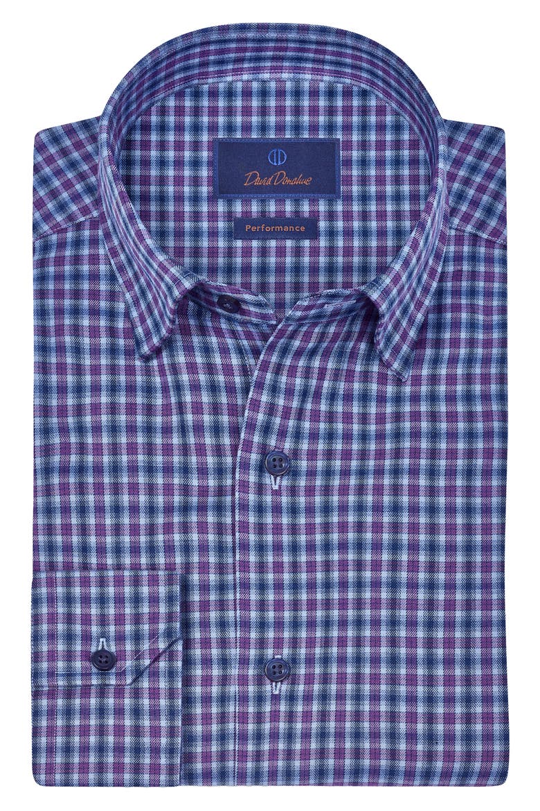 Check Brushed Performance Sport Shirt, Main, color, NAVY/ PURPLE