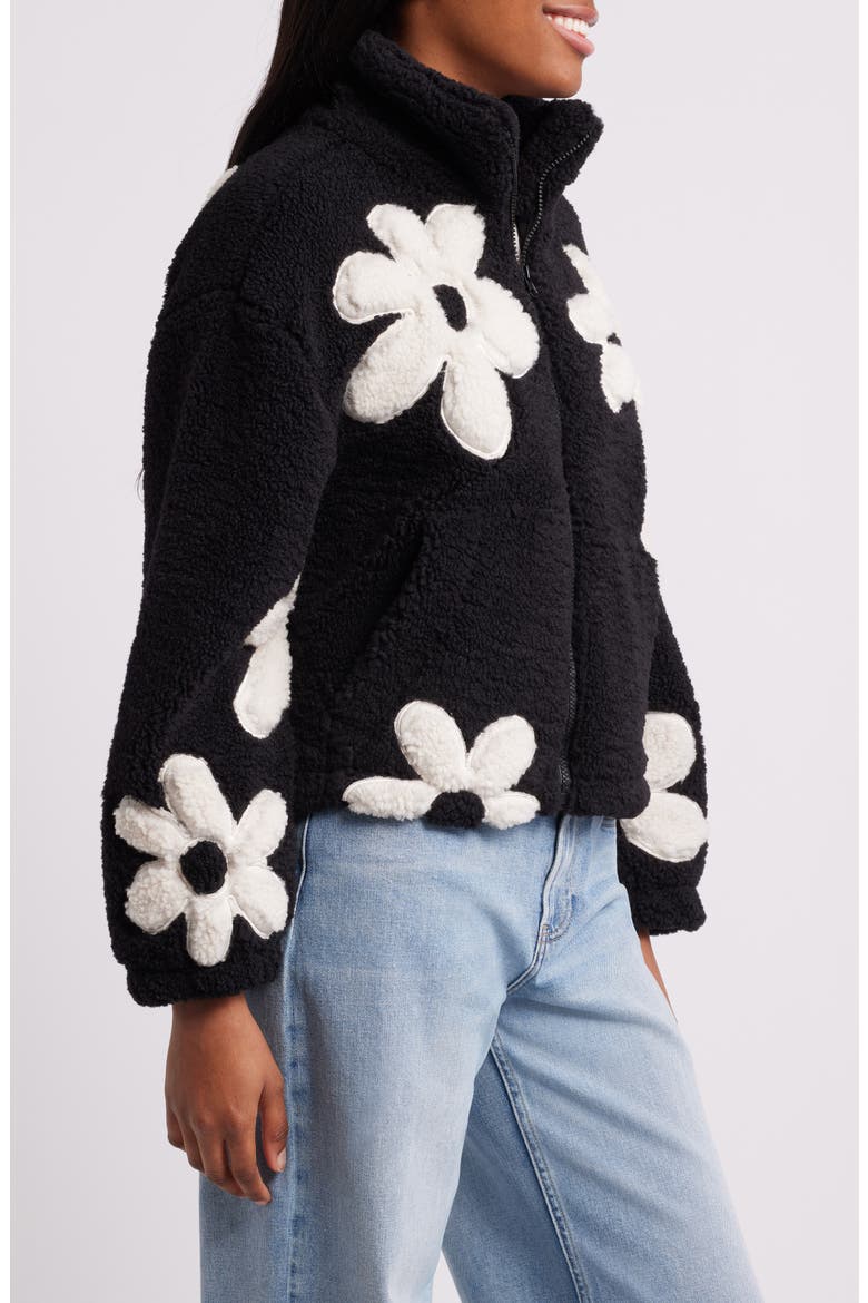 High Pile Fleece Floral Jacket, Alternate, color, BLACK