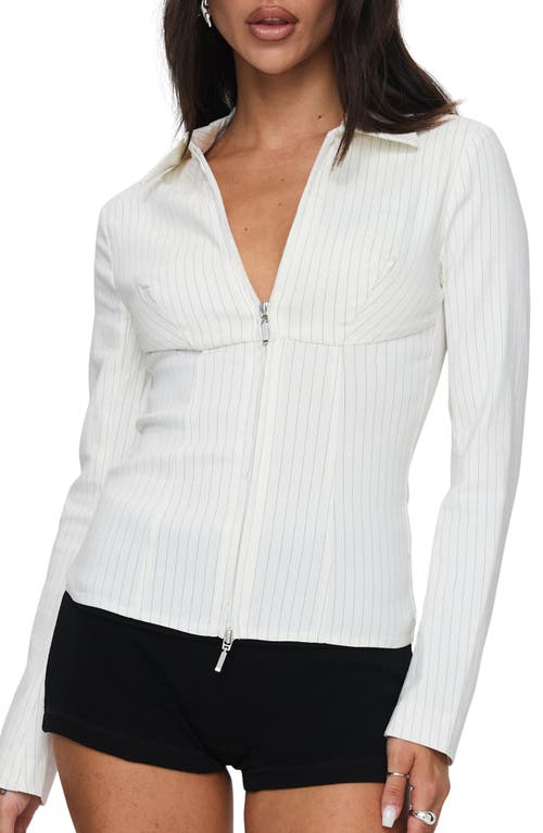 Princess Polly Bellar Pinstripe Zip Front Cotton Blend Top In White