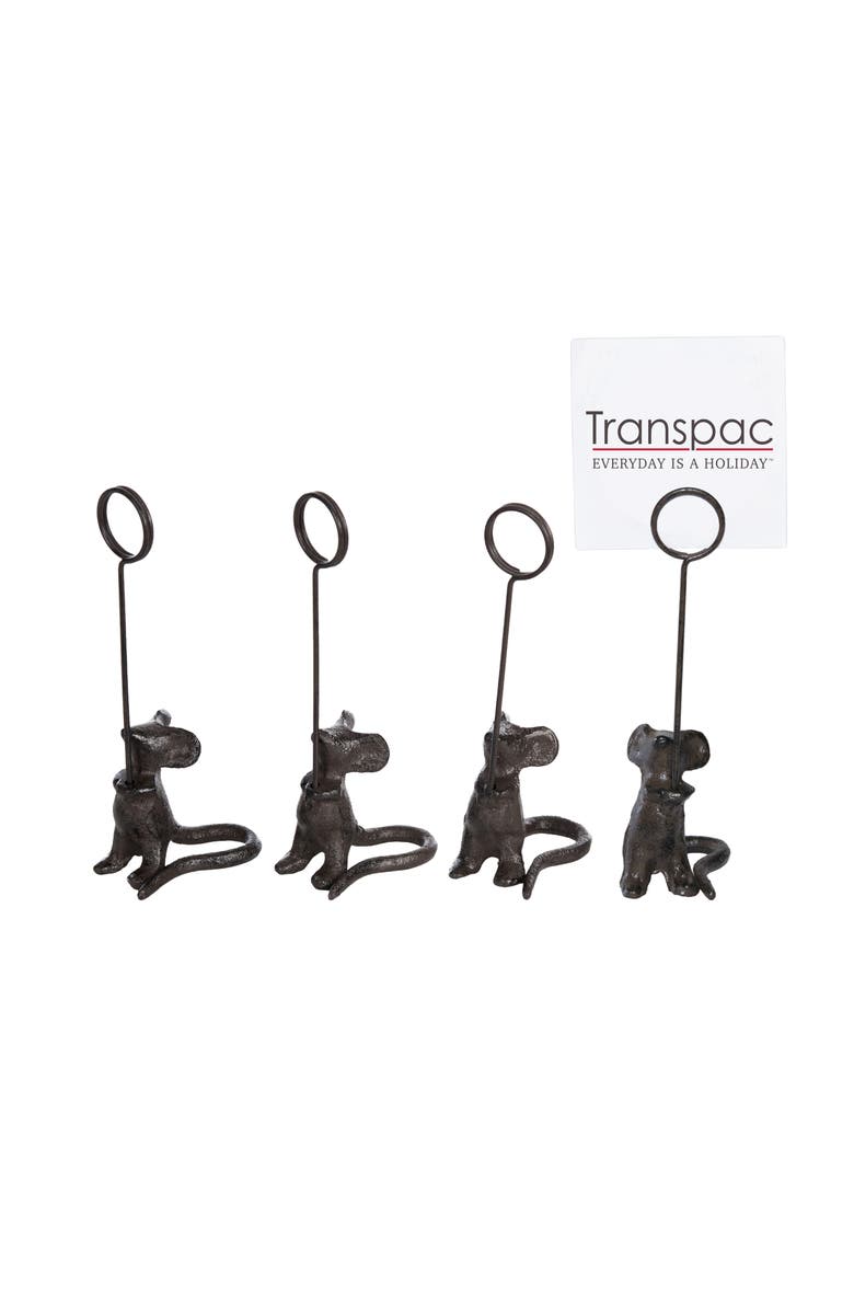 Transpac Iron Mouse Place Card Holder Set of 4 Metallic for Display and Entertaining, Alternate, color, Brown