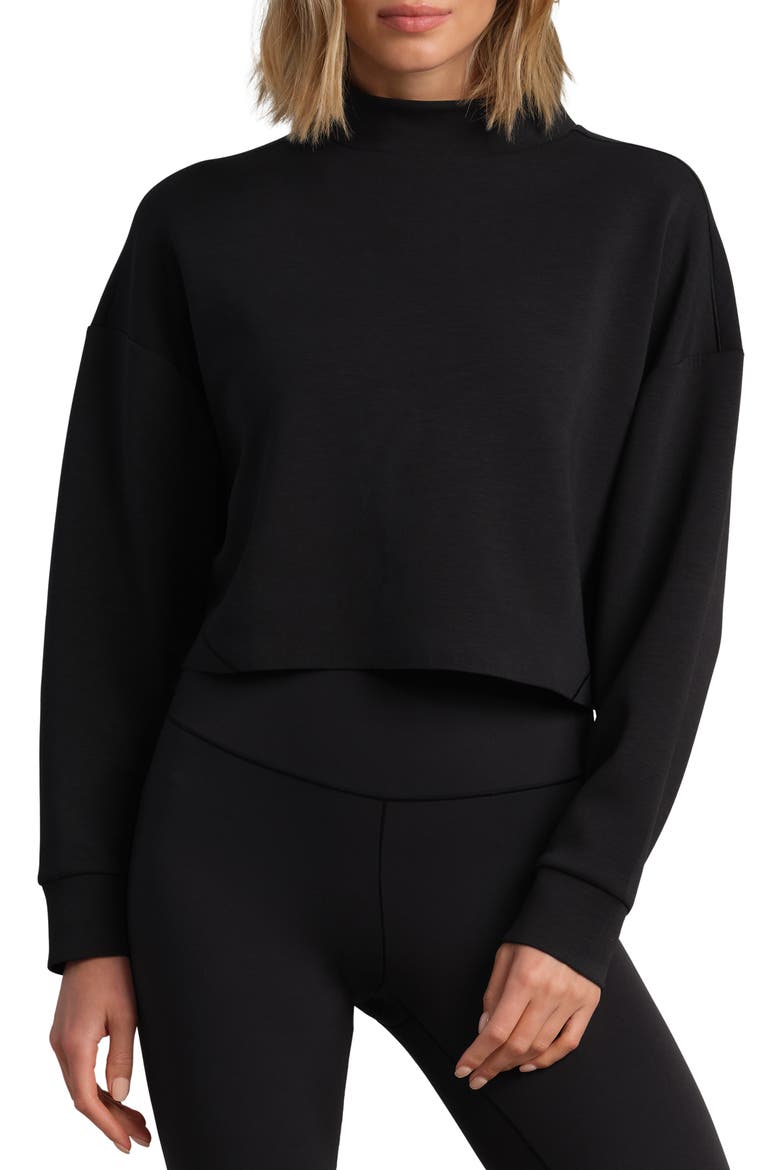 DreamGlow Mock Neck Crop Sweatshirt, Main, color, BLACK