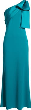 Betsy & Adam Bow One-Shoulder Crepe Mermaid Gown