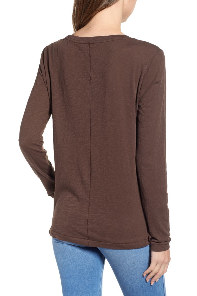 Whisper Cotton Long Sleeve Crewneck Tee, Alternate, color, COFFEE