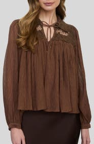 ZOE AND CLAIRE Lace Detail Tie Neck Top