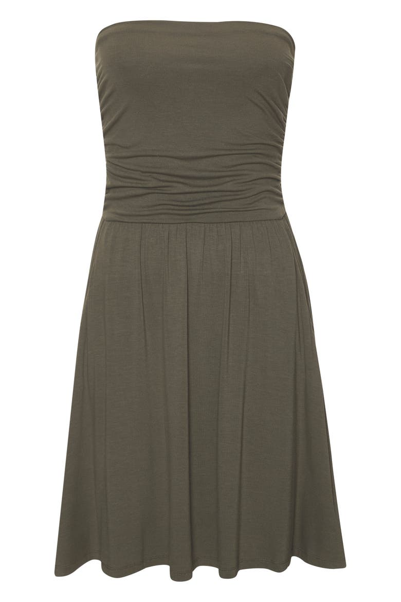 Strapless Ruched Dress, Alternate, color, Olive