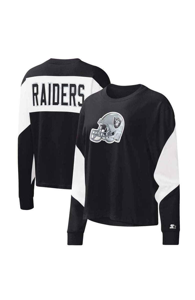 STARTER Women's Starter Black Las Vegas Raiders Insight Crop Tri-Blend Long Sleeve T-Shirt, Main, color, Black
