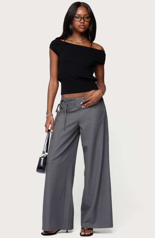 Edikted Willard Baggy Belted Lace-up Pants In Gray
