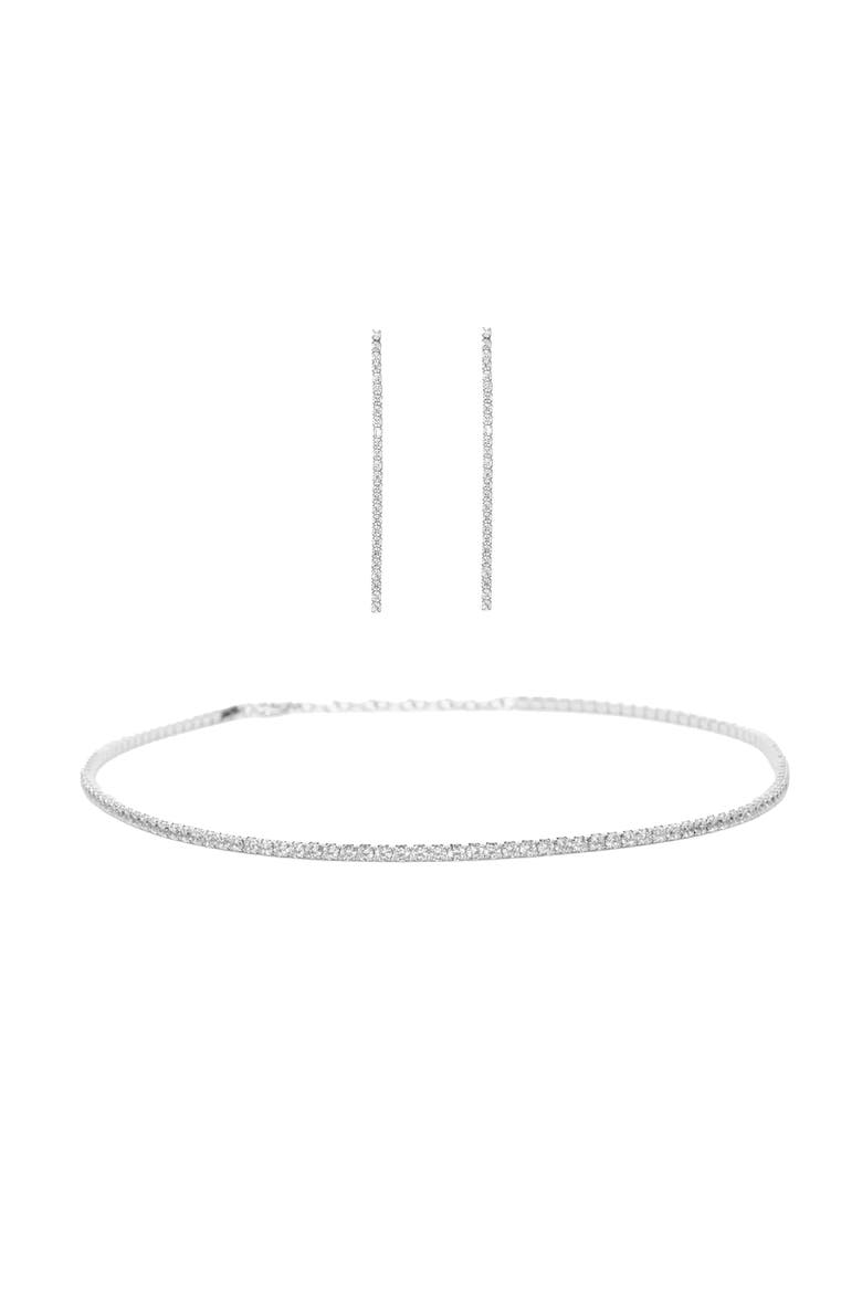 Sterling Silver 18k Gold Plated Cherie Tennis Necklace & Earrings Set Statement, Main, color, Silver