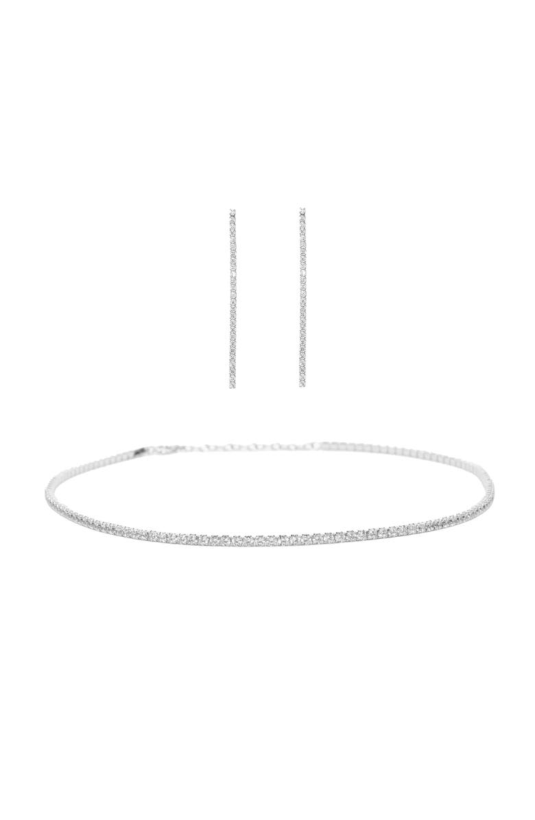 Bearfruit Jewelry Sterling Silver 18k Gold Plated Cherie Tennis Necklace & Earrings Set Holiday Gift Idea, Main, color, Silver