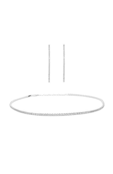 Sterling Silver 18k Gold Plated Cherie Tennis Necklace & Earrings Set Holiday Gift Idea