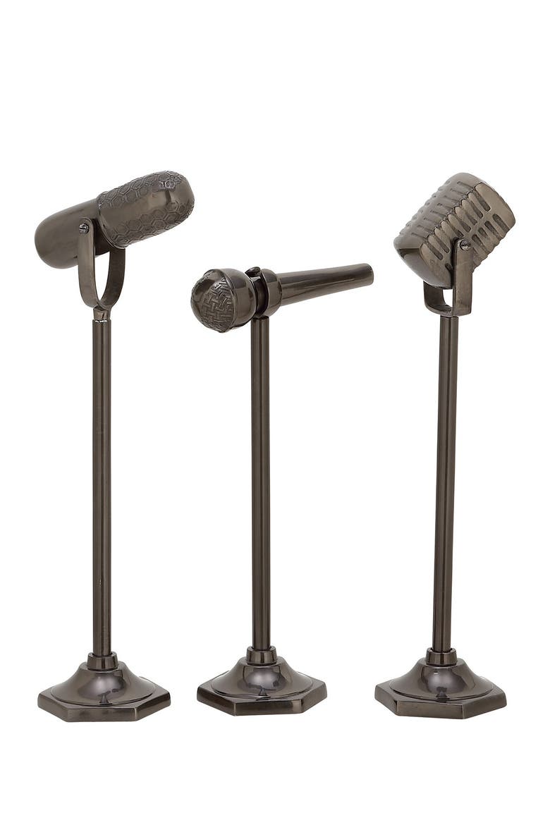 Black Aluminum Traditional Microphone Sculpture - Set of 3, Main, color, BLACK