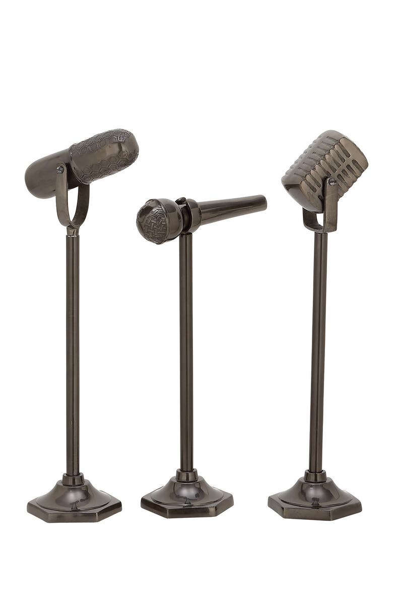 WILLOW ROW Black Aluminum Traditional Microphone Sculpture - Set of 3, Main, color, 