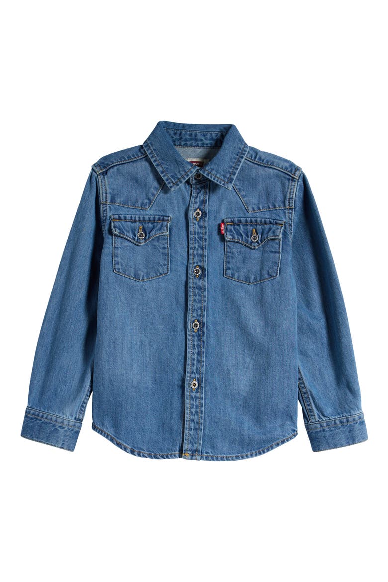 Kids' New Barstow Western Denim Button-Up Shirt, Main, color, BASIL SKY