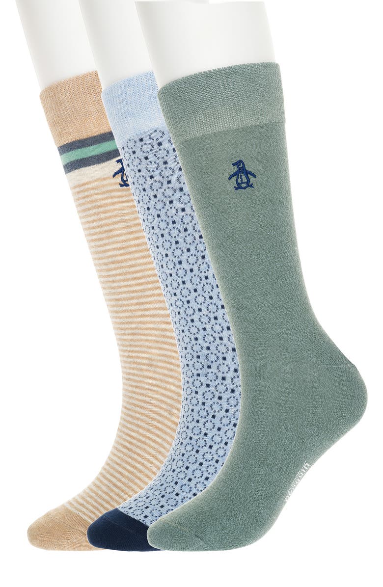 Original Penguin Luther Neat 3-Pack Assorted Crew Socks, Main, color, 