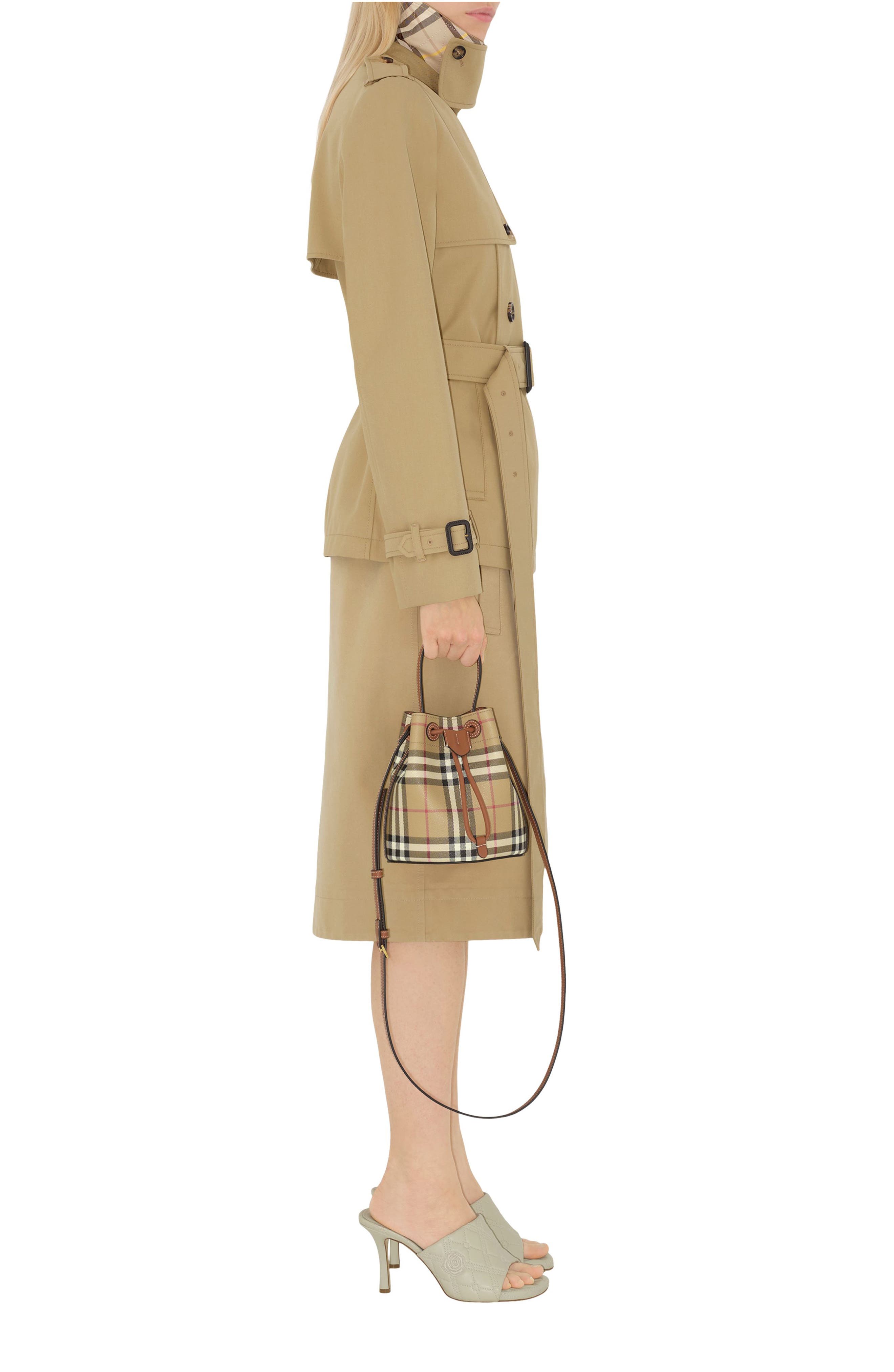 Burberry Mini Check Bucket Bag, Alternate, color, Vintage Check/ Briar Brown