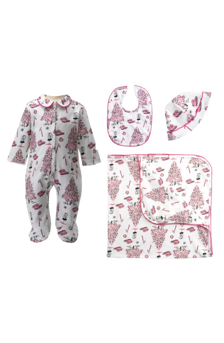 Rachel Riley Eloise Christmas Tree Footie Gift Set, Main, color, Pink