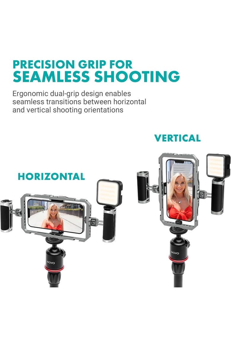 iFilmer-PRO Smartphone Rig with Dual Grip Cage, Wireless Lavalier Mics, and Full Size Tripod for iPhone and Android, Alternate, color, Black