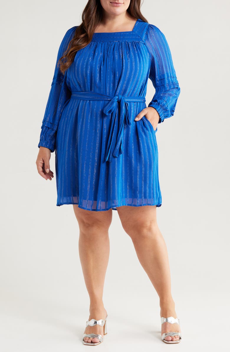 CIEBON Bera Metallic Stripe Long Sleeve Dress, Main, color, Cobalt Blue
