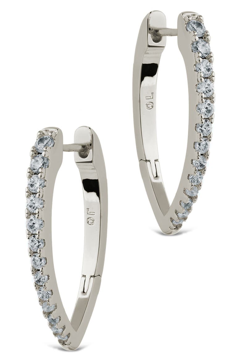 Kenia Cubic Zirconia Marquise Hoop Earrings, Alternate, color, SILVER