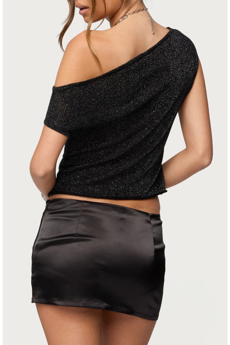 Holly Metallic One-Shoulder Crop Top, Alternate, color, BLACK