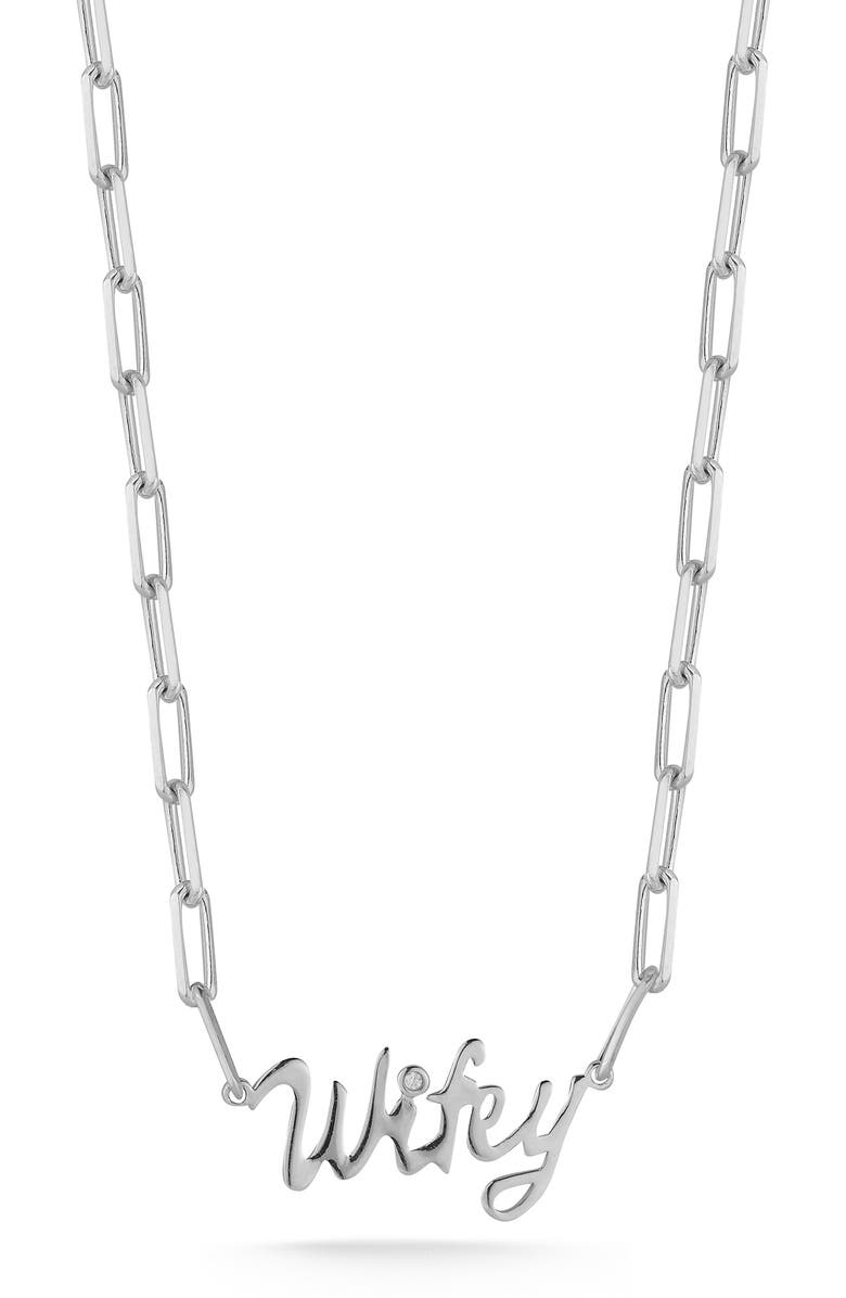 SPHERA MILANO Rhodium Plated Sterling Silver Wifey Necklace, Main, color, 
