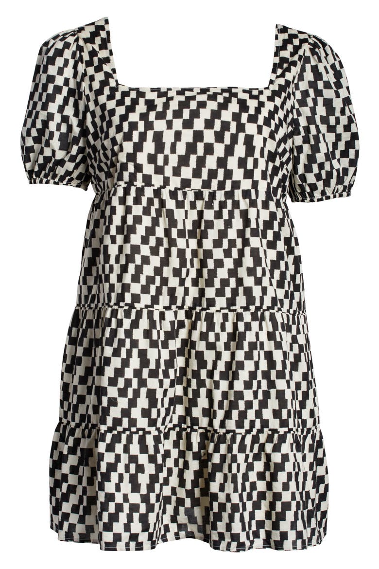 Print Square Neck Shift Dress, Alternate, color, IVORY- BLACK PHOEBE CHECK