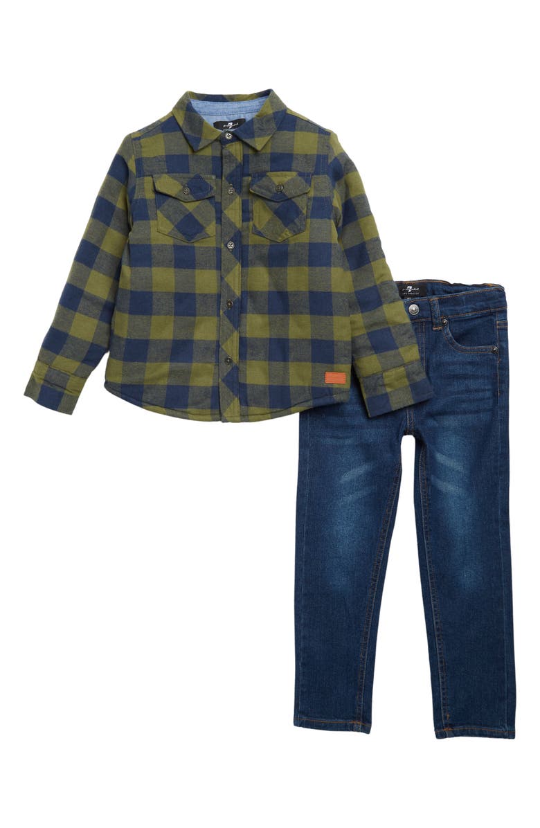 7 For All Mankind Kids' Plaid Button-Up Shirt & Jeans Set, Main, color,
