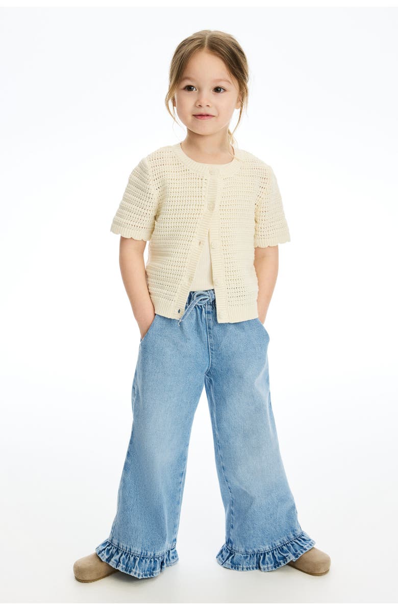 H&M Frill-trimmed Cotton Trousers, Alternate, color, Light Denim Blue