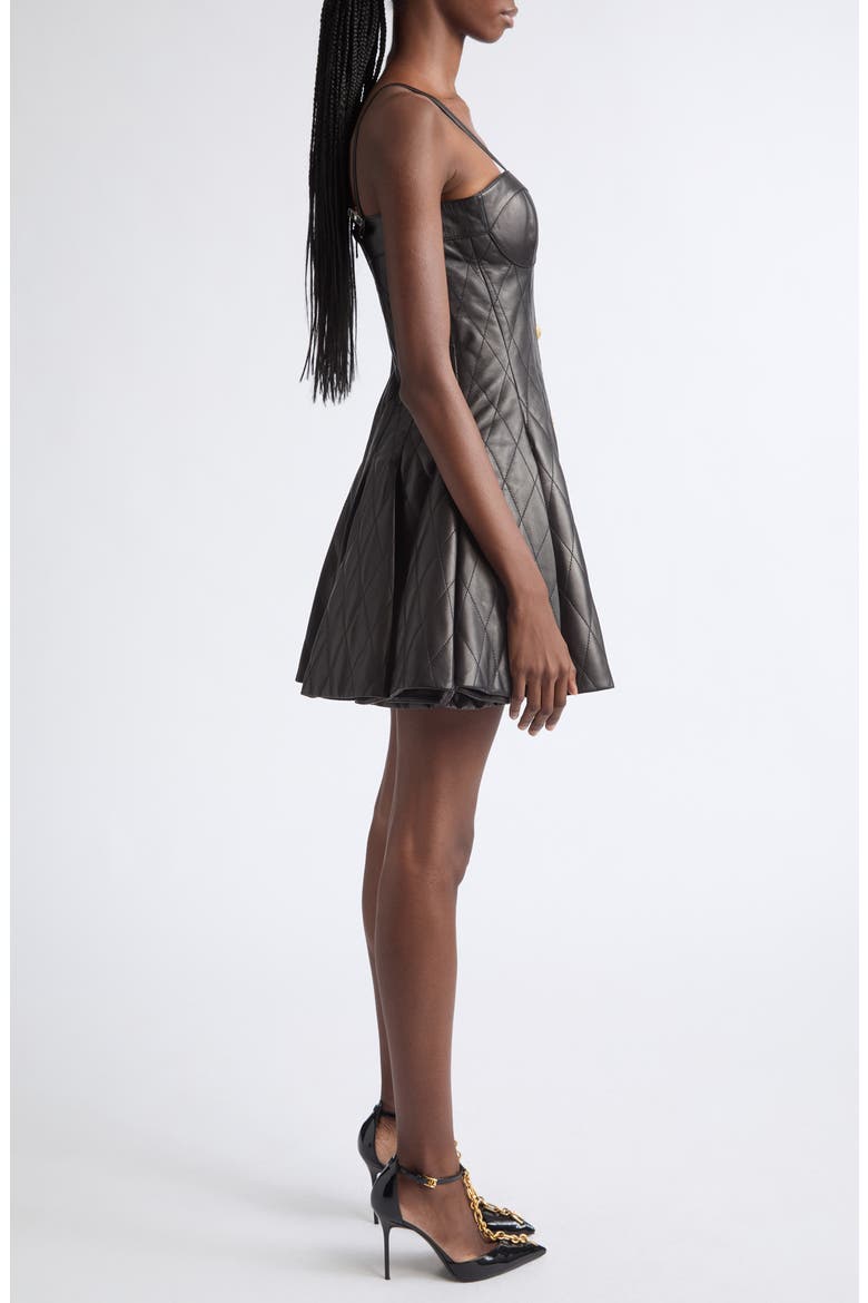 Quilted Leather Corset Minidress, Alternate, color, 0PA BLACK